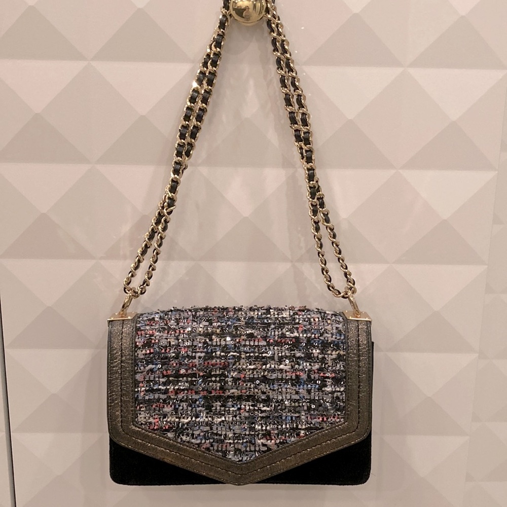 Sam Edelman shoulder bag AND cross body with gold hardware velvet tweed beaded - Picture 1 of 12